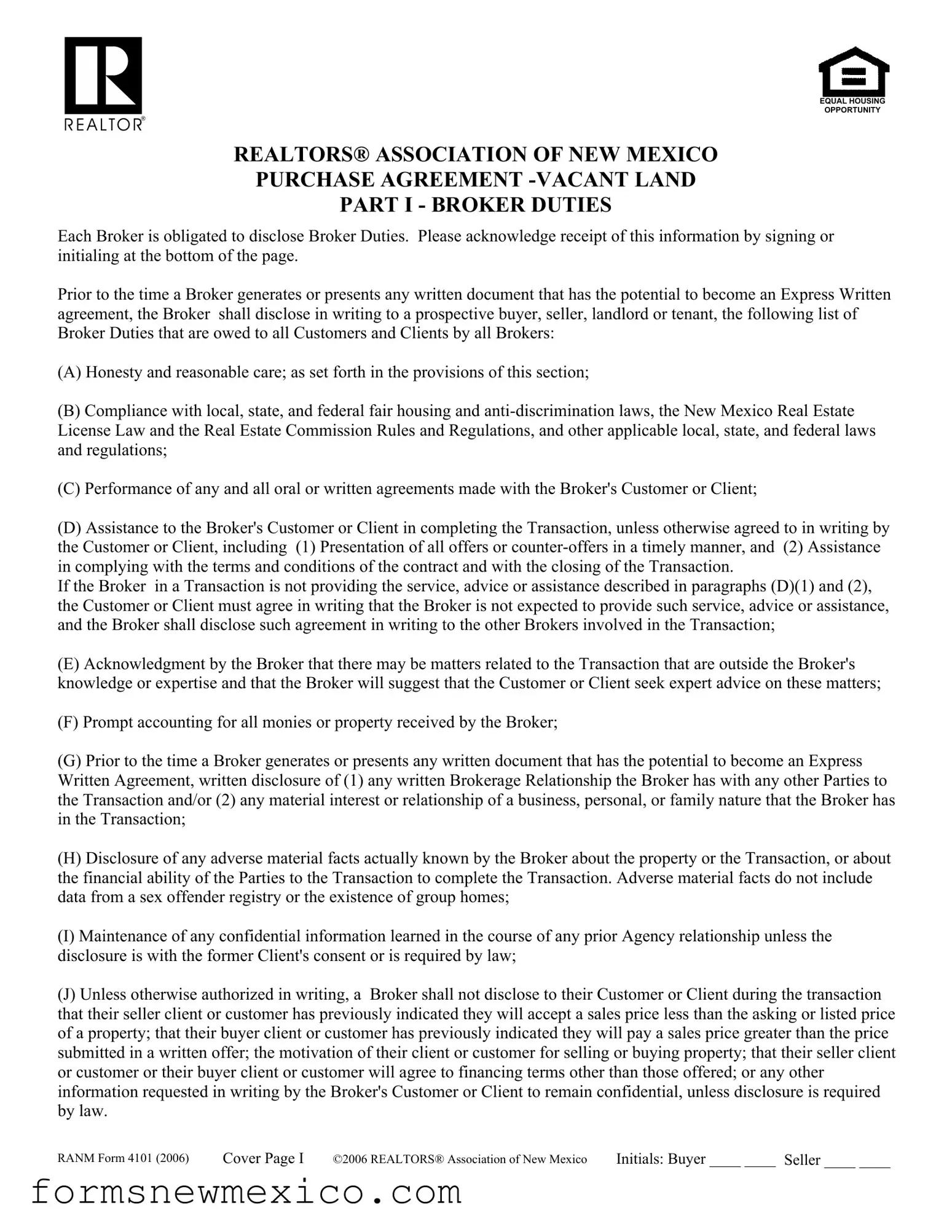 Free New Mexico Agreement Land Form