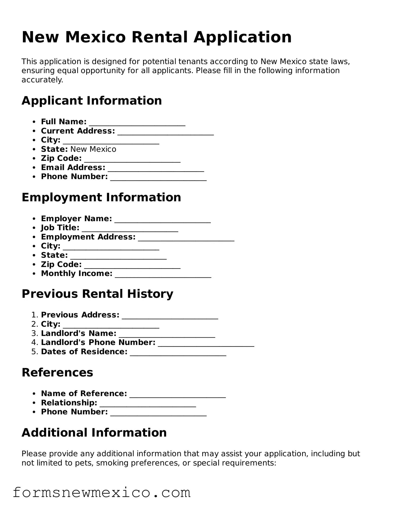 Attorney-Approved Rental Application Form for New Mexico State