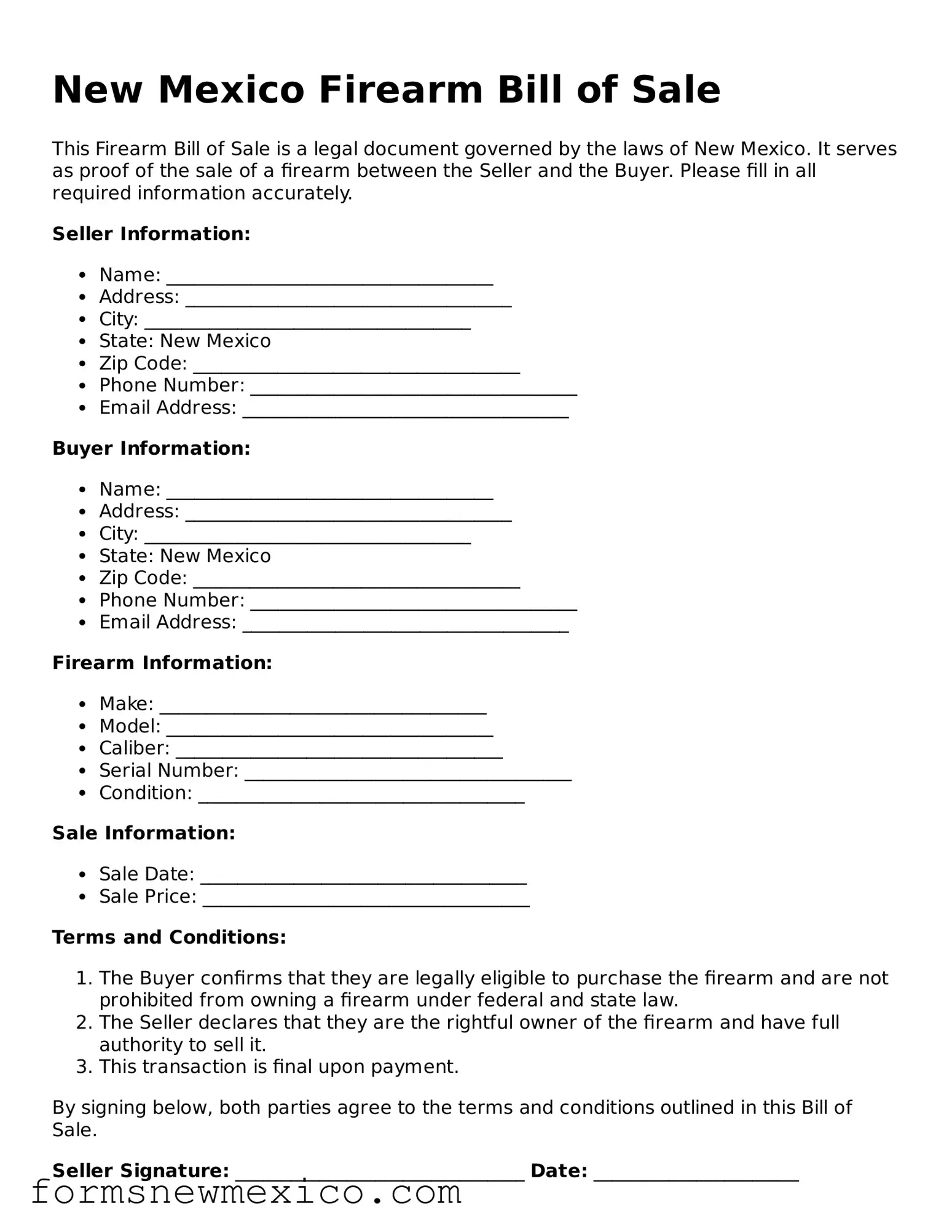 Attorney-Approved Firearm Bill of Sale Form for New Mexico State