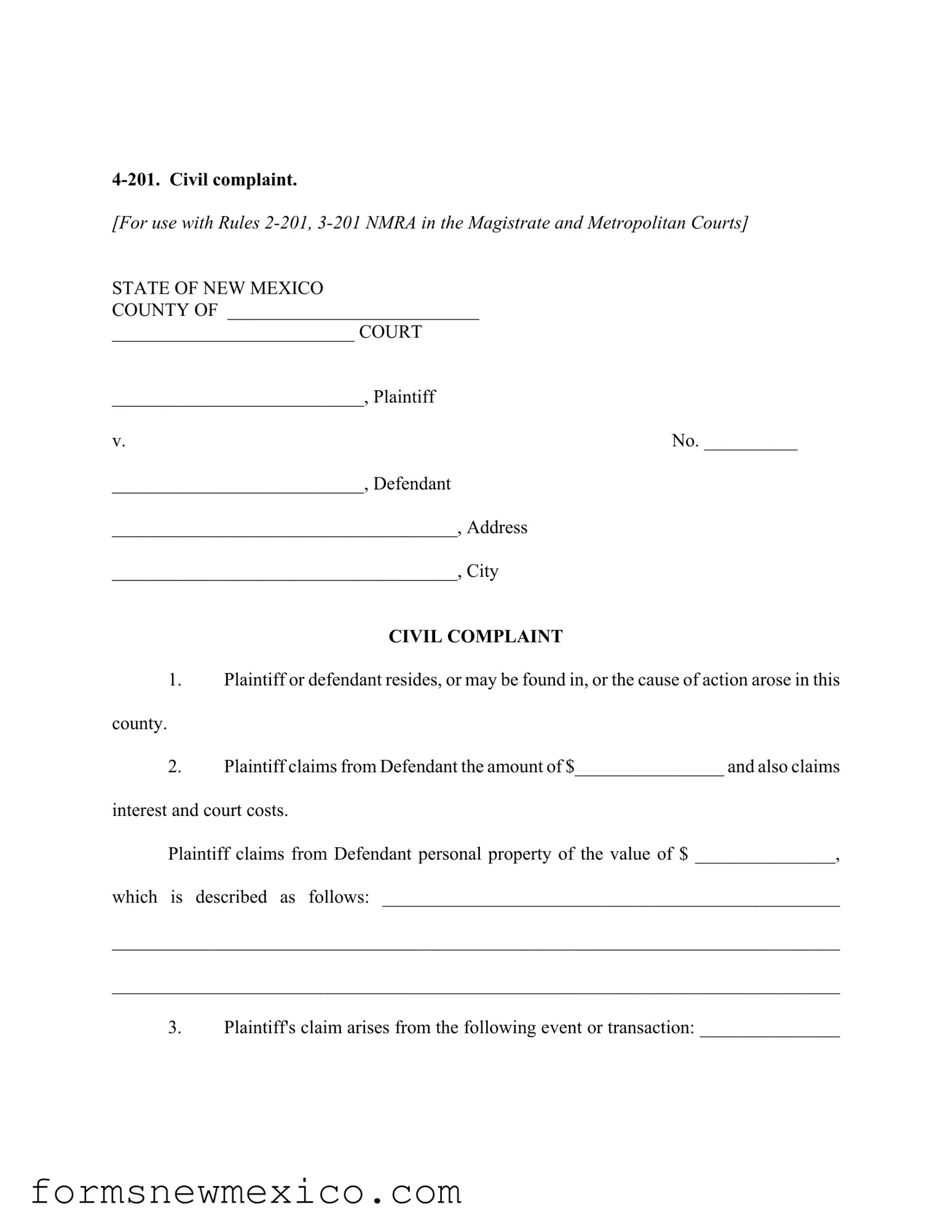Free New Mexico Civil Form