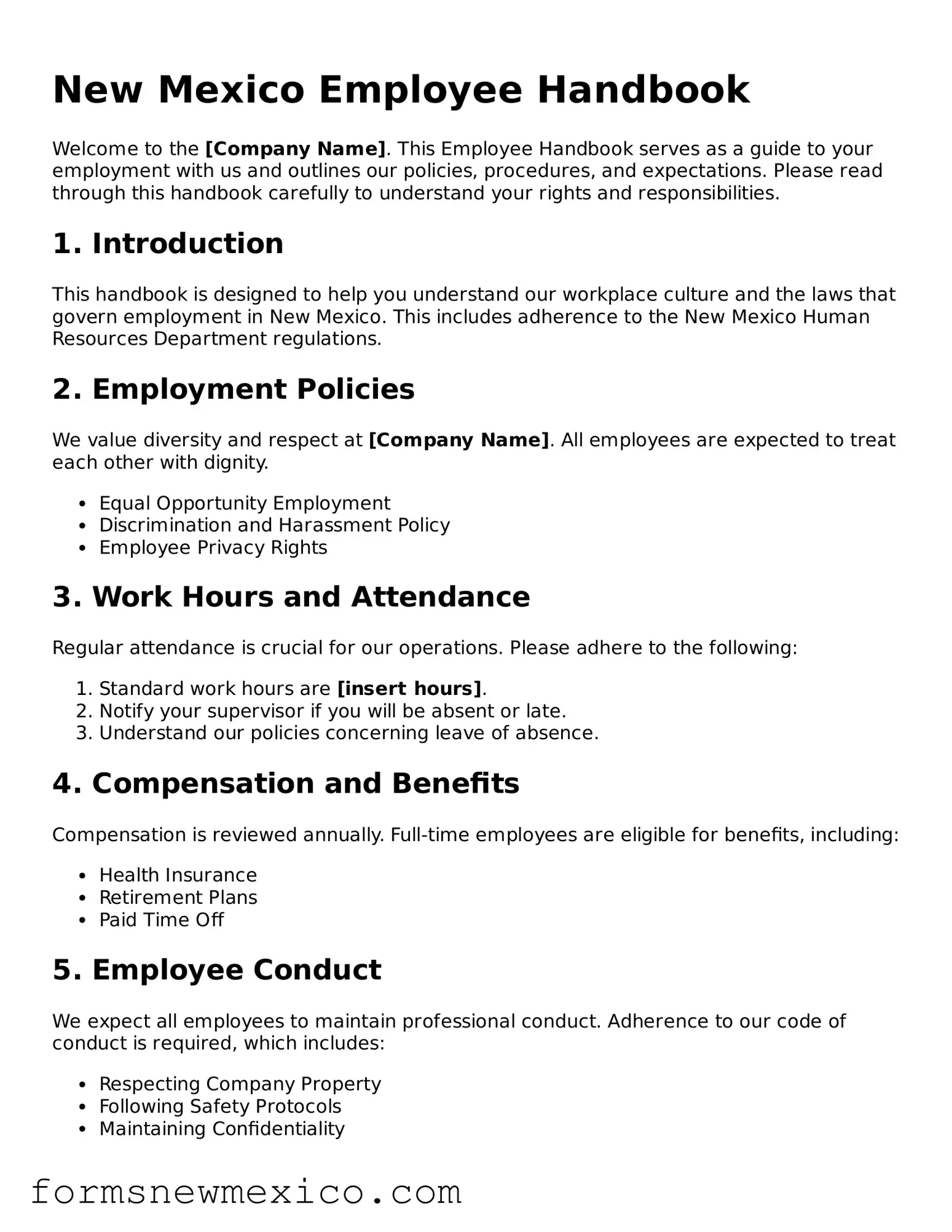 Attorney-Approved Employee Handbook Form for New Mexico State