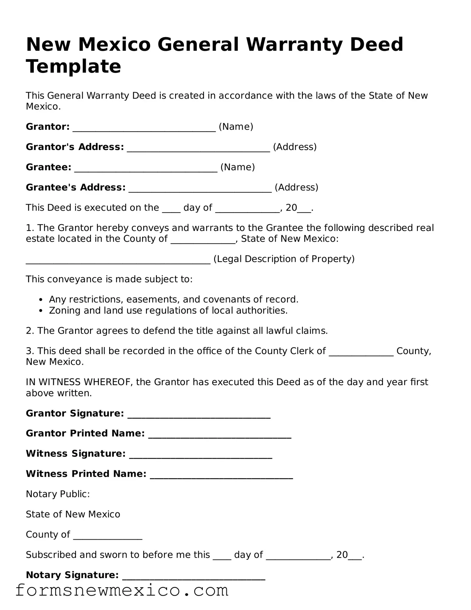 Attorney-Approved Deed Form for New Mexico State