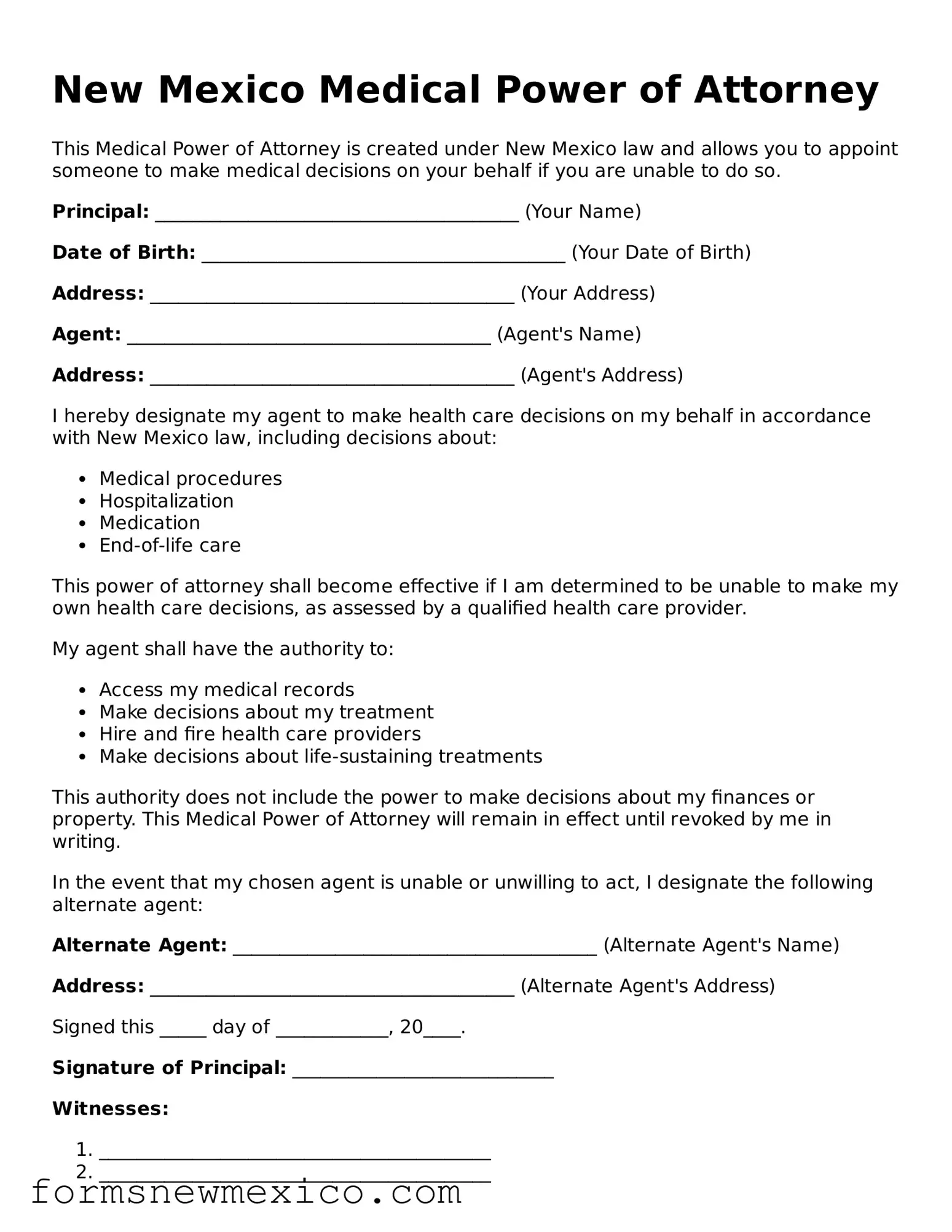 Attorney-Approved Medical Power of Attorney Form for New Mexico State
