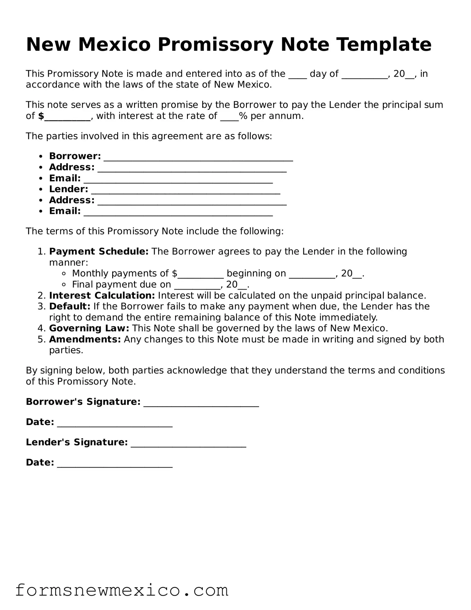 Attorney-Approved Promissory Note Form for New Mexico State