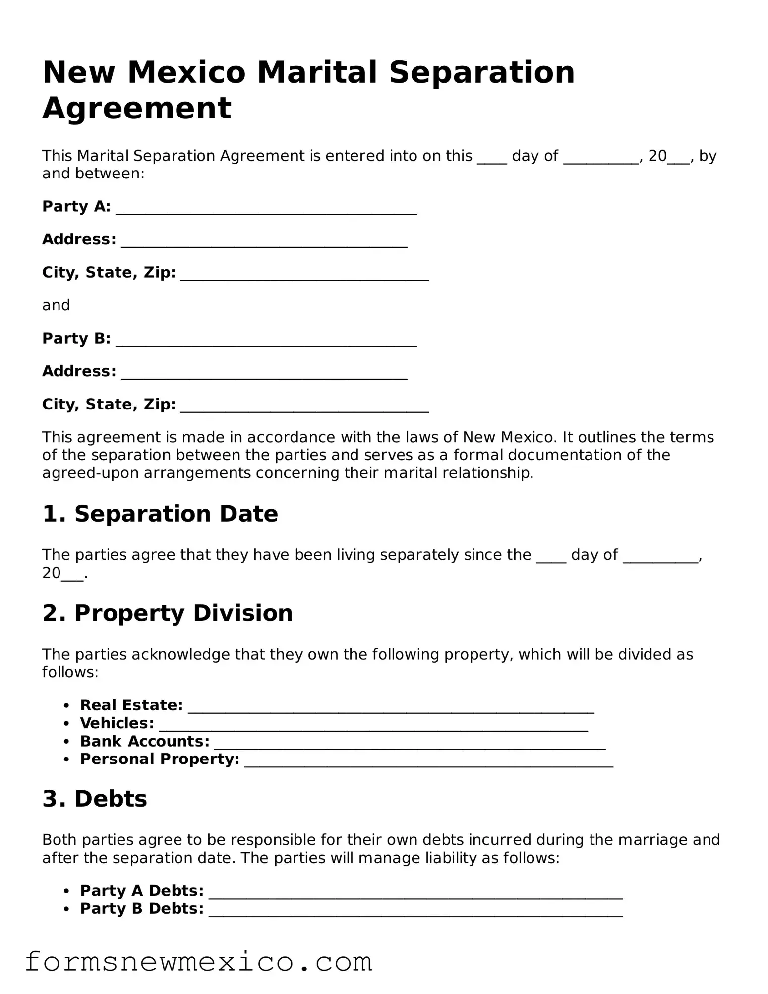 Attorney-Approved Marital Separation Agreement Form for New Mexico State