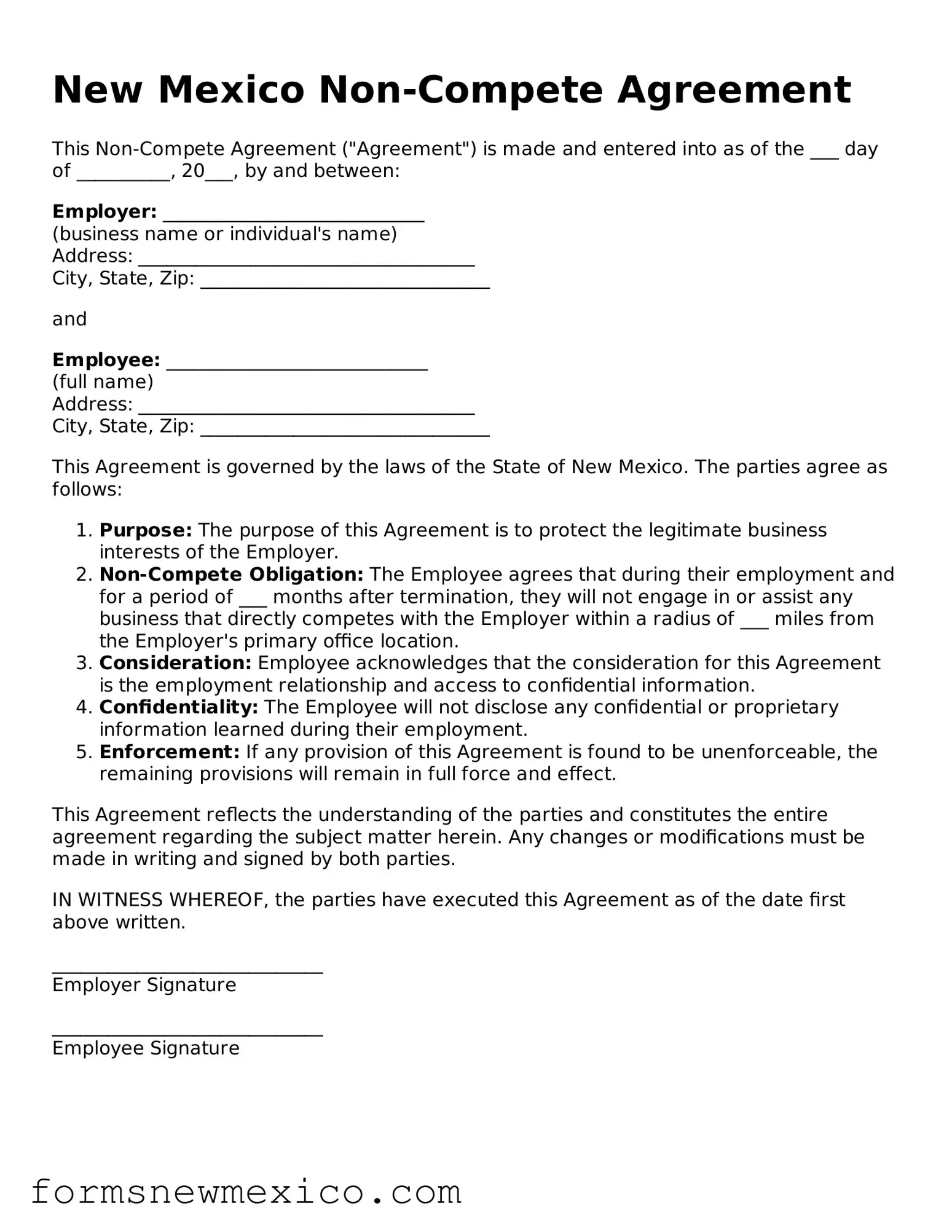 Attorney-Approved Non-compete Agreement Form for New Mexico State