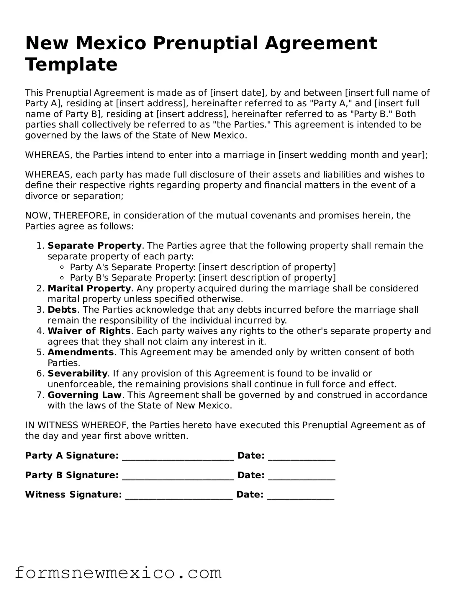 Attorney-Approved Prenuptial Agreement Form for New Mexico State