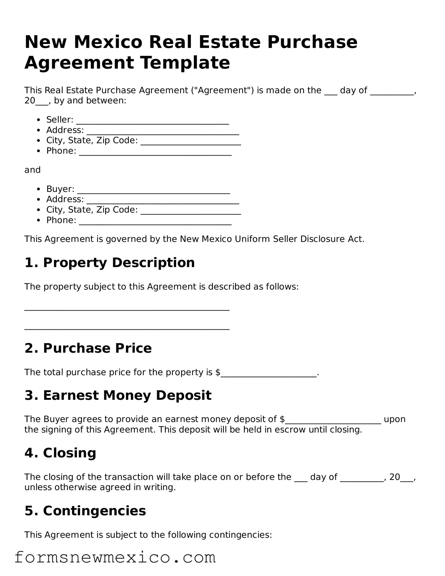 Attorney-Approved Real Estate Purchase Agreement Form for New Mexico State
