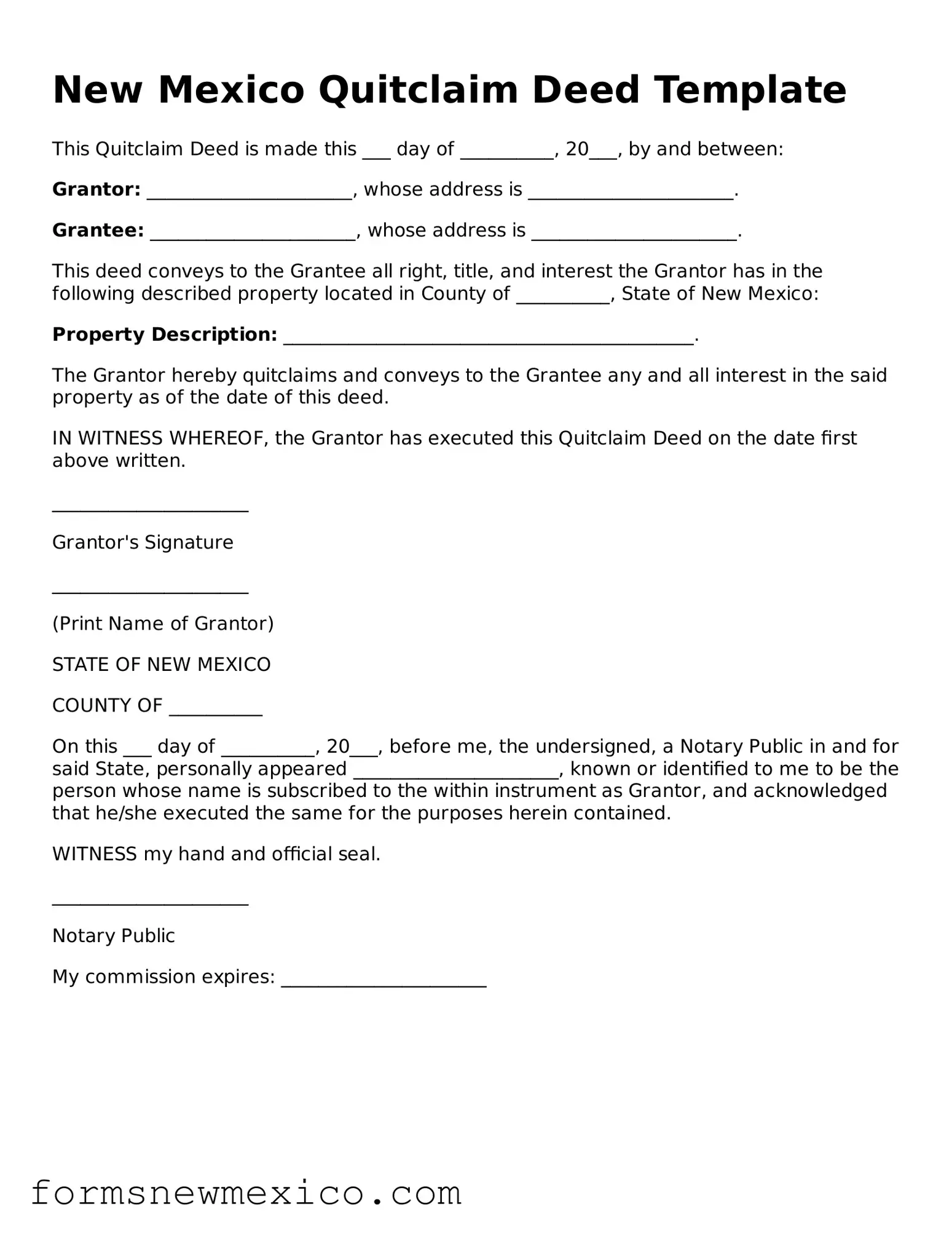 Attorney-Approved Quitclaim Deed Form for New Mexico State