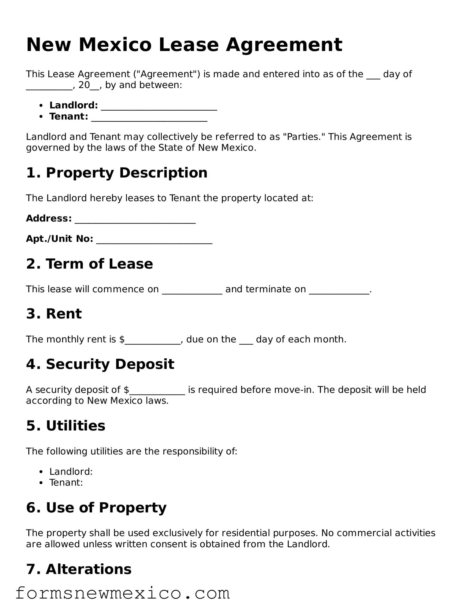 Attorney-Approved Lease Agreement Form for New Mexico State