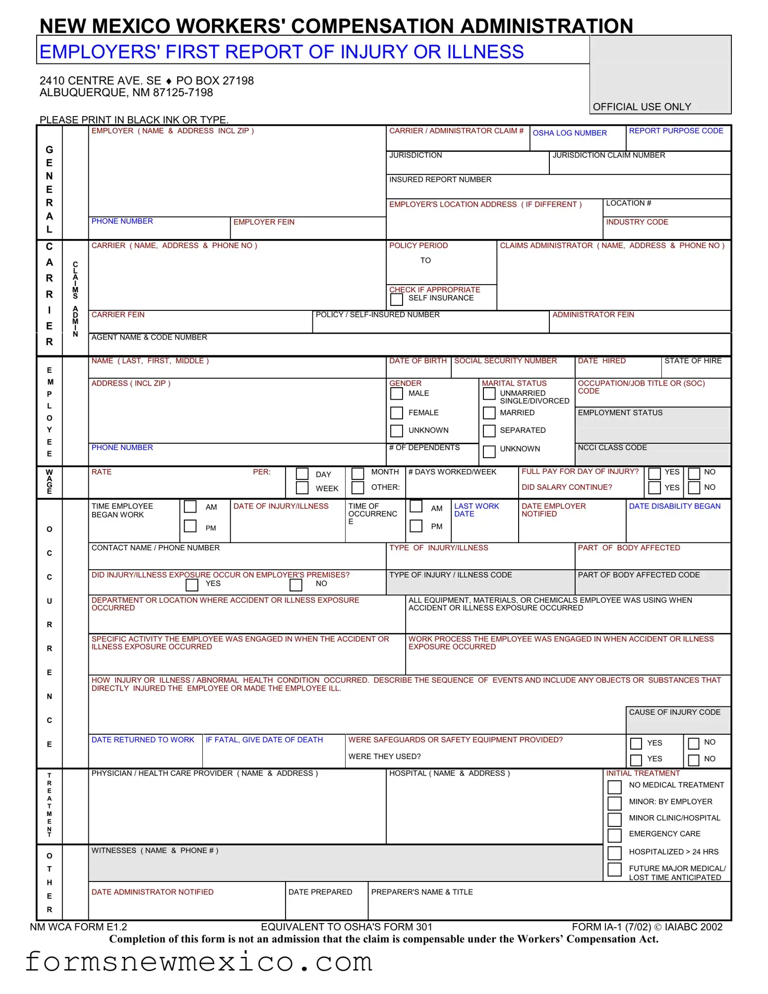 Free New Mexico Report Form