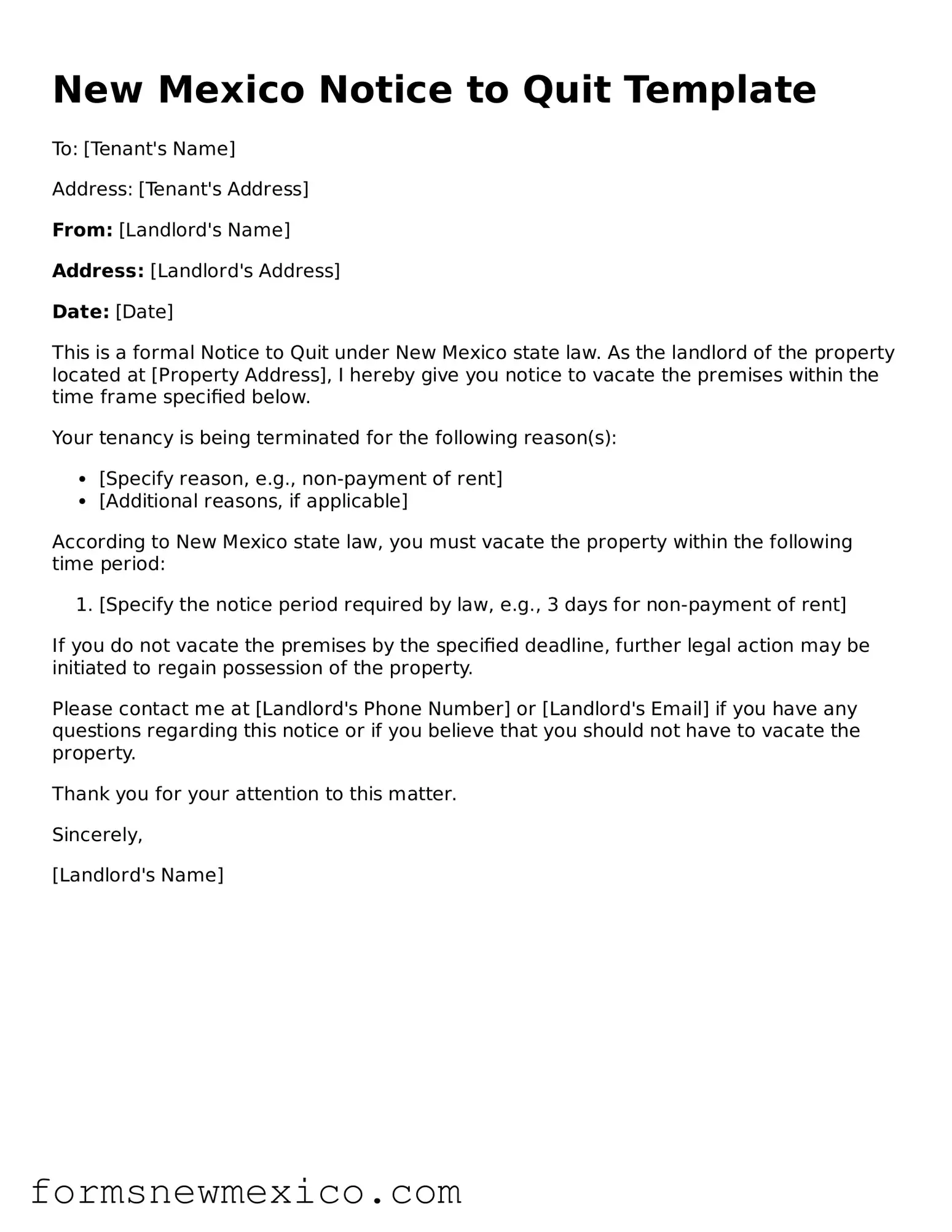 Attorney-Approved Notice to Quit Form for New Mexico State