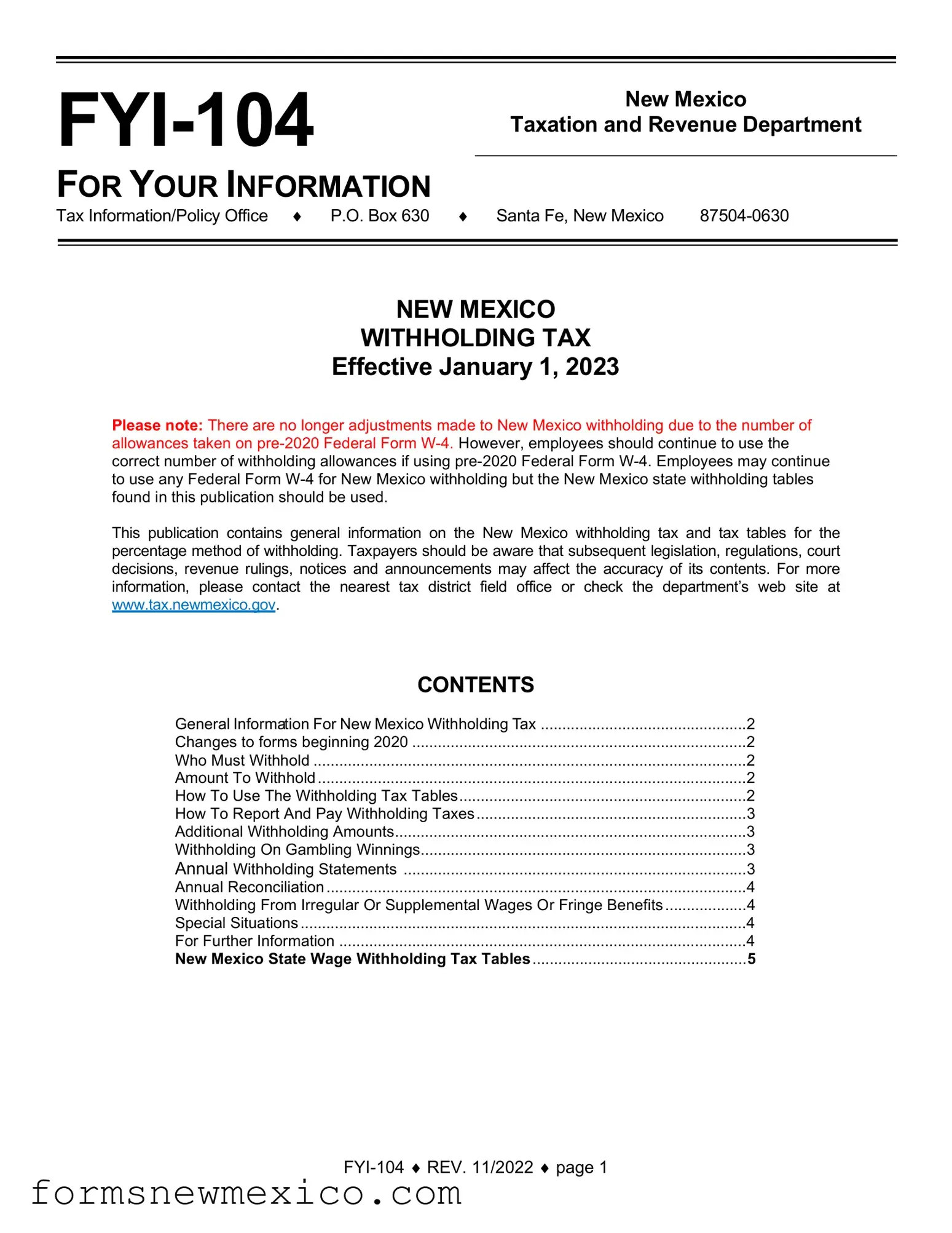 Free New Mexico Withholding Form