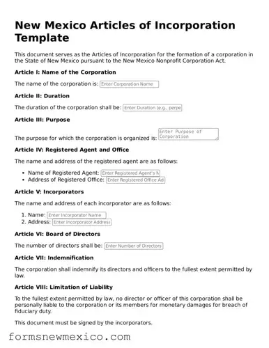 Attorney-Approved Articles of Incorporation Form for New Mexico State