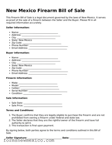 Attorney-Approved Firearm Bill of Sale Form for New Mexico State