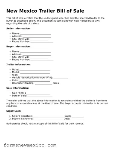 Attorney-Approved Trailer Bill of Sale Form for New Mexico State