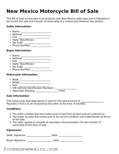 Attorney-Approved Motorcycle Bill of Sale Form for New Mexico State