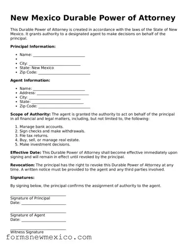 Attorney-Approved Durable Power of Attorney Form for New Mexico State