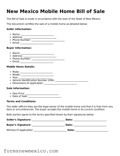 Attorney-Approved Mobile Home Bill of Sale Form for New Mexico State