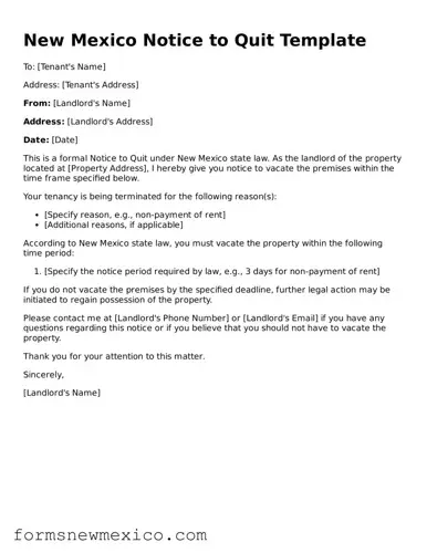 Attorney-Approved Notice to Quit Form for New Mexico State