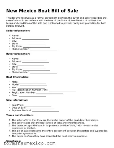 Attorney-Approved Boat Bill of Sale Form for New Mexico State